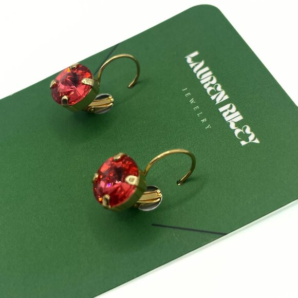 Handmade Peachy Pink Swarovski Crystal Drop Earrings | Gold Plated, Nickel-Free - Picture 5 of 6